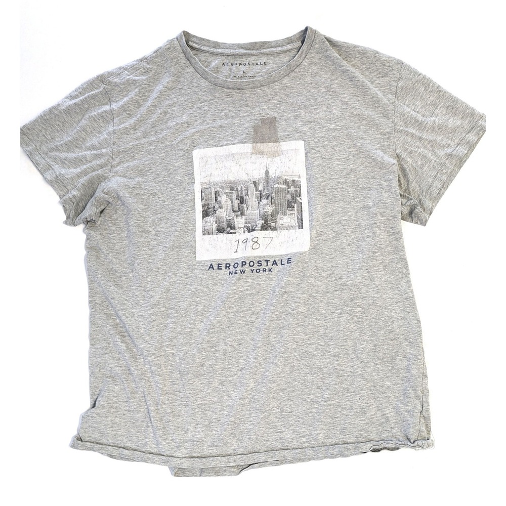Vintage Aeropostale Mens New York 1987 Cityscape Graphic T-Shirt Gray Large 90s